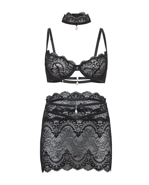 OH LA LA CHERI Anal Perla Lace 3 pc Set wPearl Details Black