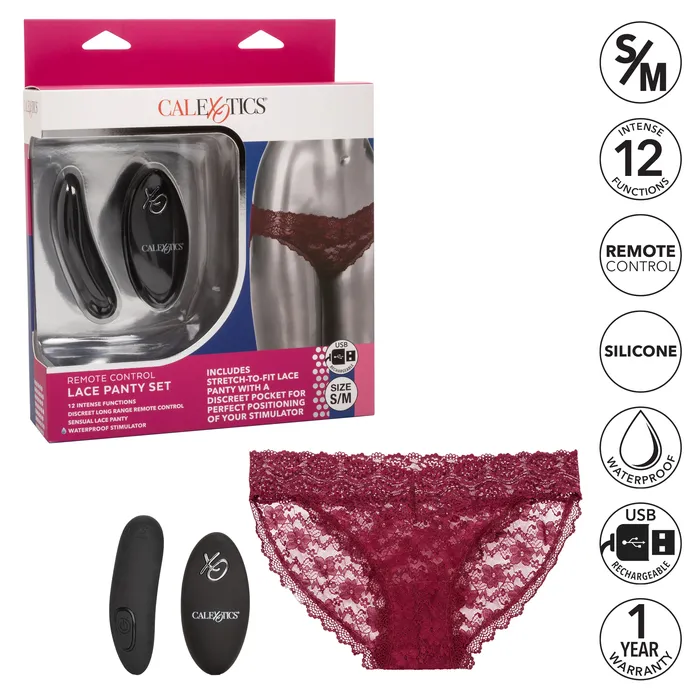 Remote Control Lace Panty Set S M Burgundy CalExotics Female Sex Toys Remote Control Lace Panty Set S M Burgundy CalExotics Female Sex Toys