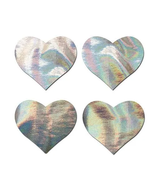 Pastease Anal Pastease Premium Petites Holographic Heart Silver Os Pack Of 2 Pair
