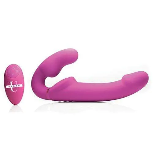 Strap U Female Sex Toys Strap U 10X Evoke Ergo Fit Inflatable and Vibrating Strapless Strap On Dildo with Remote Pink