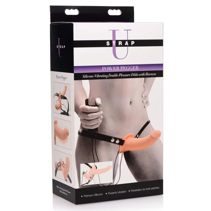 Power Pegger Silicone Vibrating Double Dildo with Harness Strap U Female Sex Toys