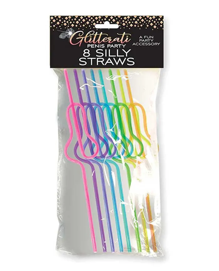 Male Sex Toys Glitterati Silly Penis Straws 8 Ct Little Genie