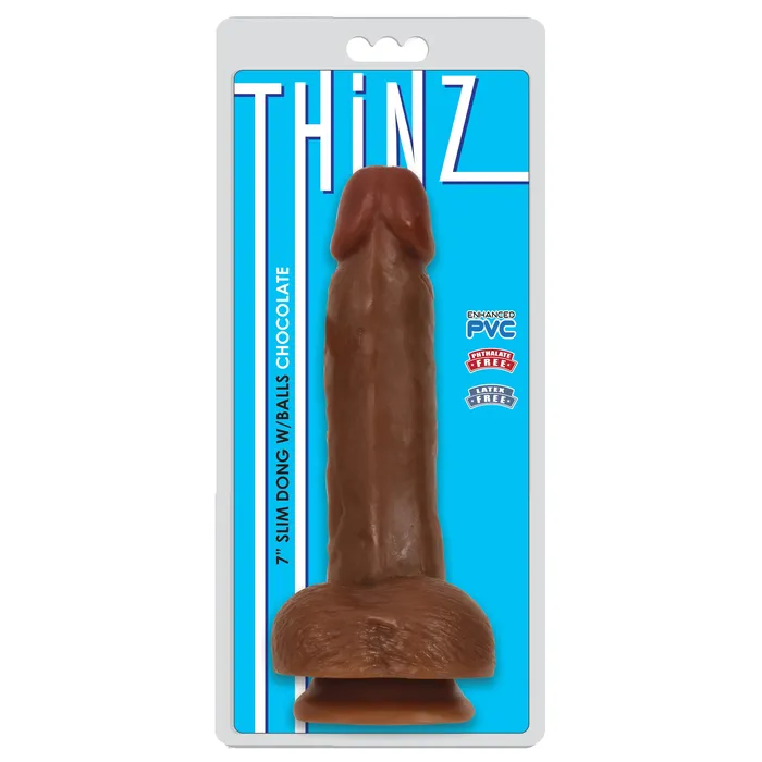 THINZ Female Sex Toys 7 Slim Dildo with Balls Chocolate
