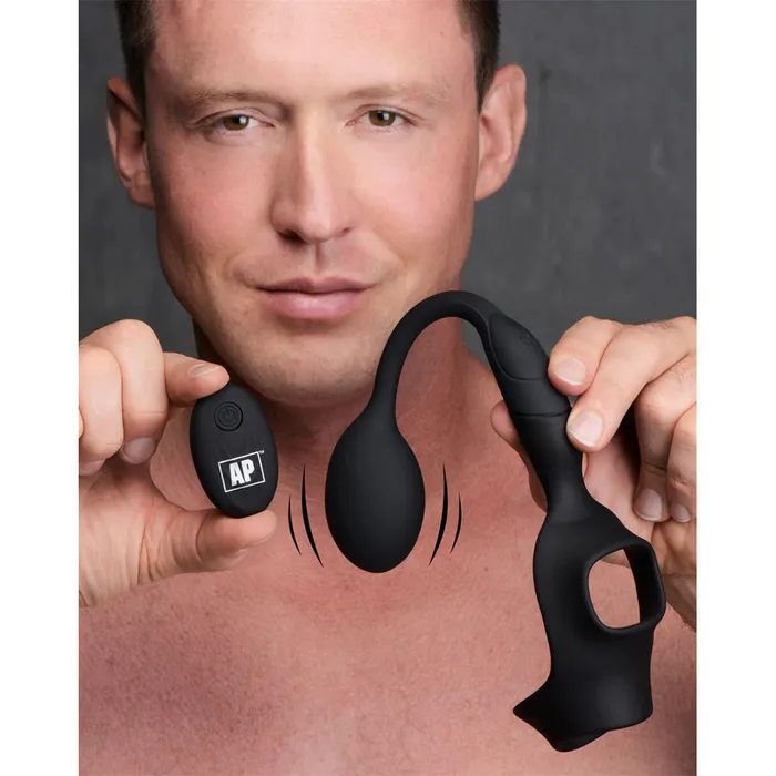 10X PBomb Silicone Cock and Ball Ring with Vibrating Anal Plug Alpha Pro Male Sex Toys