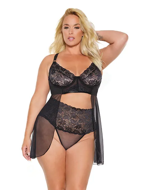 Anal Coquette Scallop Stretch Lace Sheer Mesh Babydoll High Waist Thong Black 1X2X Anal Coquette Scallop Stretch Lace Sheer Mesh Babydoll High Waist Thong Black 1X2X