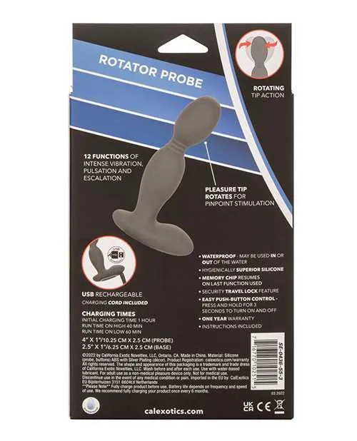 Anal Eclipse Rechargeable Silicone Rotator Probe Grey Eclipse