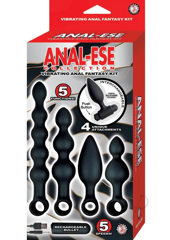 AnalEse Collection Silicone Rechargeable Vibrating Anal Fantasy Kit Set of 5 Black Anal Ese Anal AnalEse Collection Silicone Rechargeable Vibrating Anal Fantasy Kit Set of 5 Black Anal Ese Anal