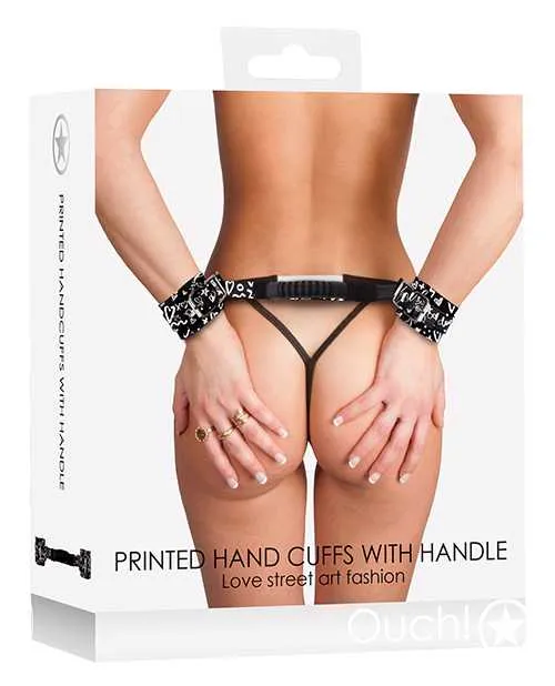 Anal Ouch Shots Ouch Love Street Art Fashion Printed Hand Cuffs wHandle Black Anal Ouch Shots Ouch Love Street Art Fashion Printed Hand Cuffs wHandle Black
