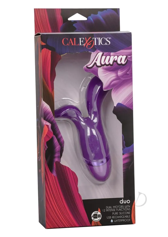 Aura Aura Duo Multi Function Silicone USB Rechargeable Waterproof Purple Vibrators Aura Aura Duo Multi Function Silicone USB Rechargeable Waterproof Purple Vibrators