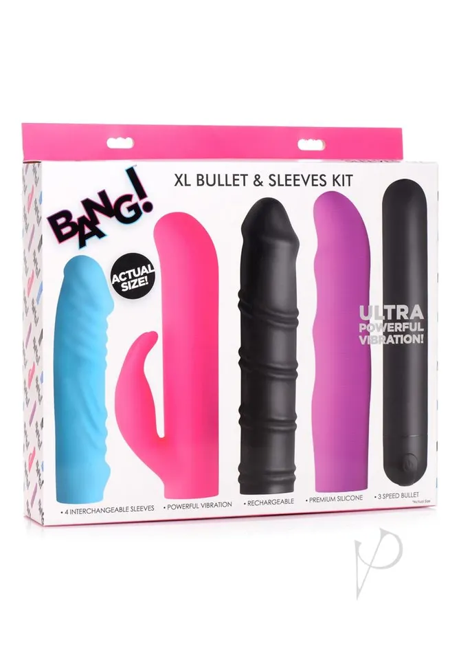 Bang Bang 4In1 XL Silicone Rechargeable Bullet Vibrator and Sleeve Kit Multicolor Female Sex Toys Bang Bang 4In1 XL Silicone Rechargeable Bullet Vibrator and Sleeve Kit Multicolor Female Sex Toys