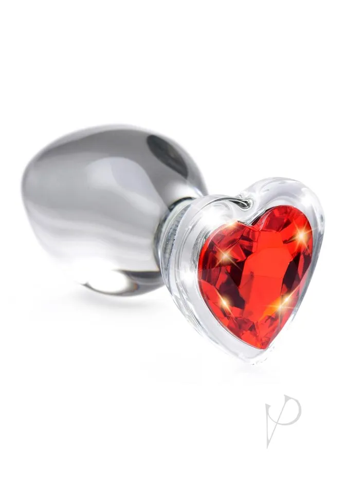 Booty Sparks Booty Sparks Red Heart Gem Glass Anal Plug Large RedClear Anal