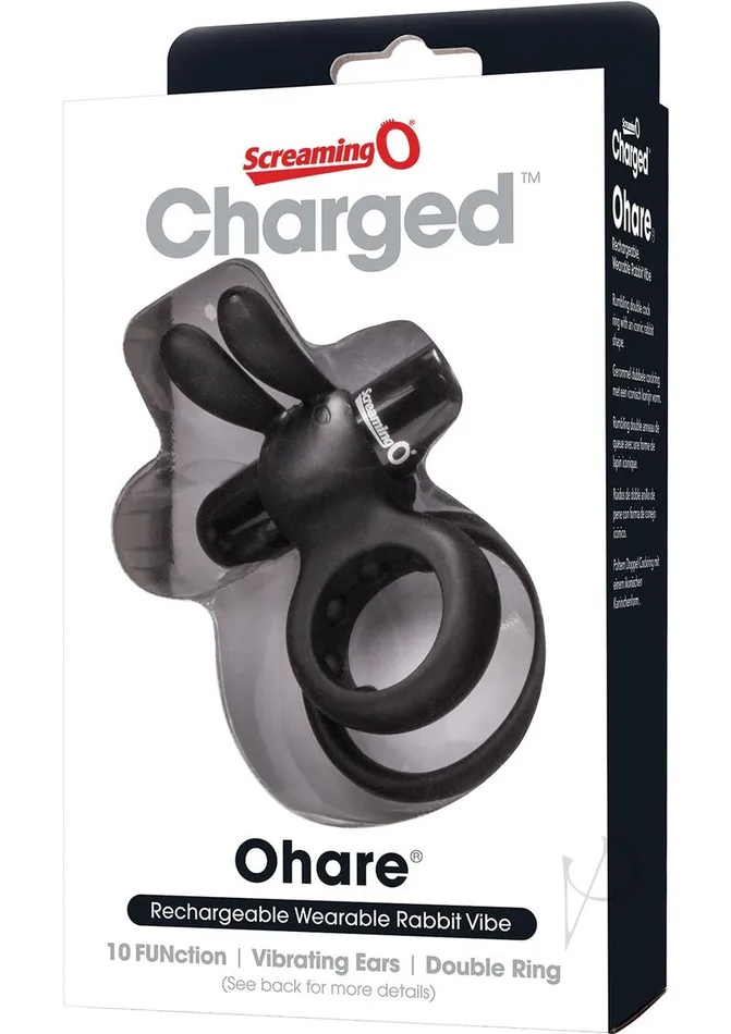 Charged Ohare Rechargeable Silicone Rabbit Cock Ring Black Charged Female Sex Toys