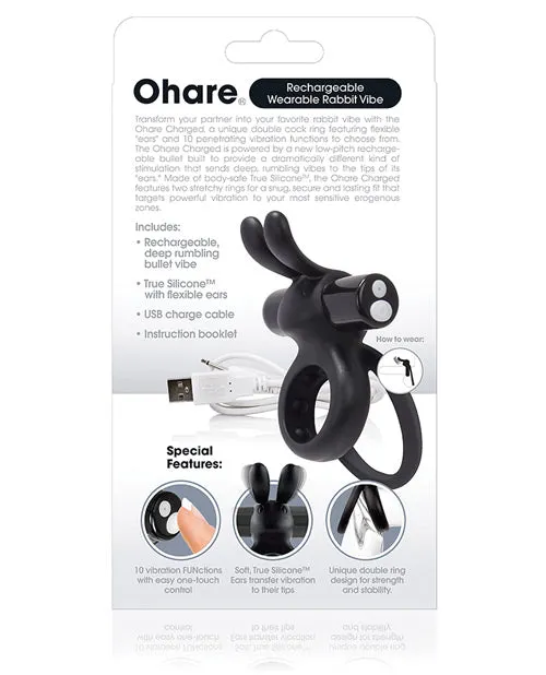 Charged Ohare Rechargeable Silicone Rabbit Cock Ring Black Charged Female Sex Toys