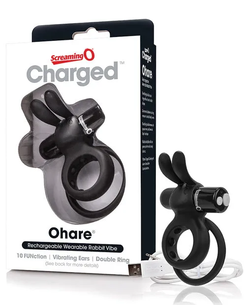 Charged Ohare Rechargeable Silicone Rabbit Cock Ring Black Charged Female Sex Toys