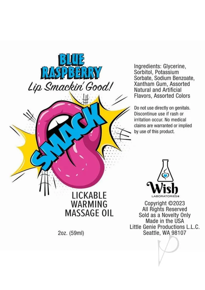 Couples Smack Smack Lickable Massage Oil 2oz Blue Raspberry Couples Smack Smack Lickable Massage Oil 2oz Blue Raspberry