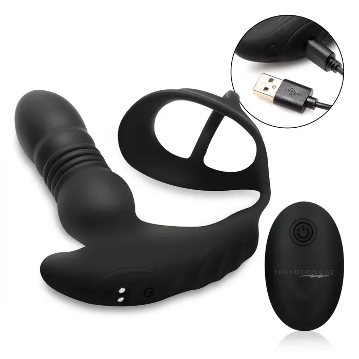 Couples Thunderplugs Thrusting Vibrator with Cock and Ball Ring and Remote