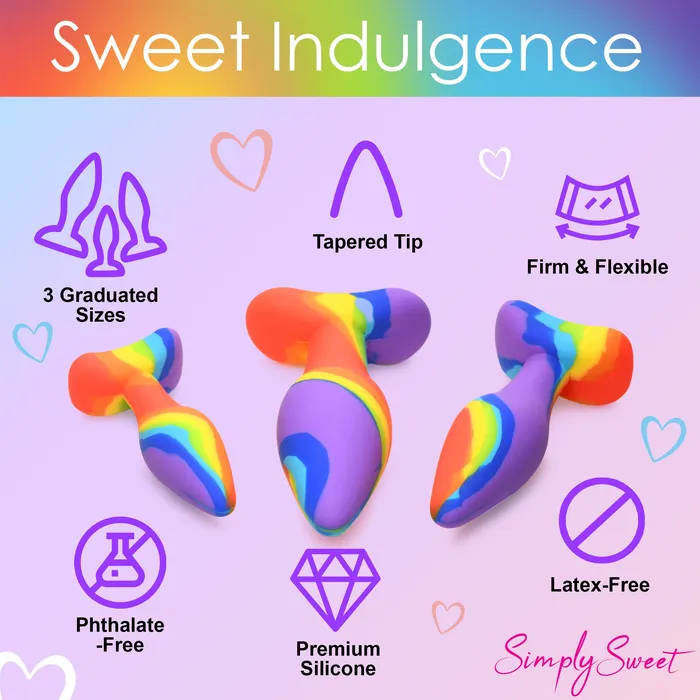 Curve Toys Anal 3pc Rainbow Silicone Butt Plug Set