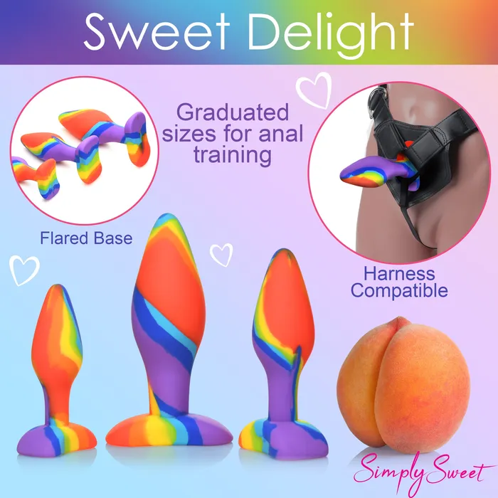Curve Toys Anal 3pc Rainbow Silicone Butt Plug Set