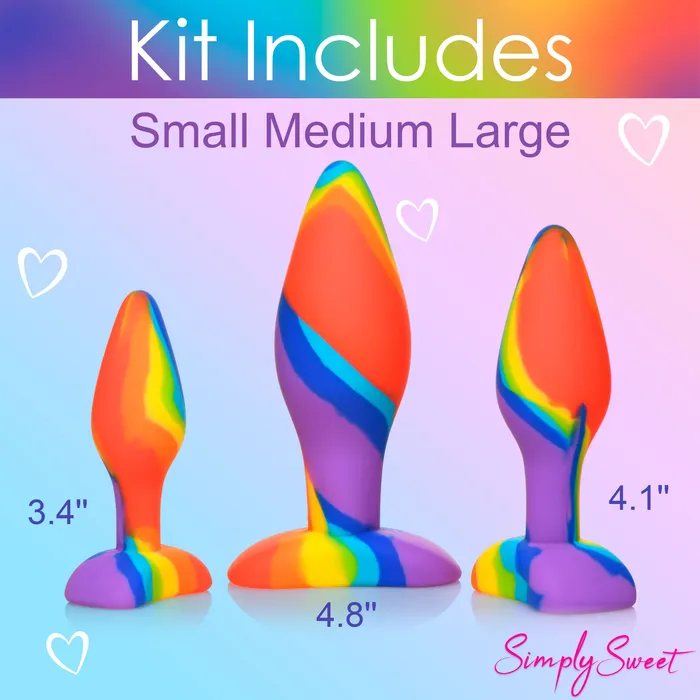 Curve Toys Anal 3pc Rainbow Silicone Butt Plug Set