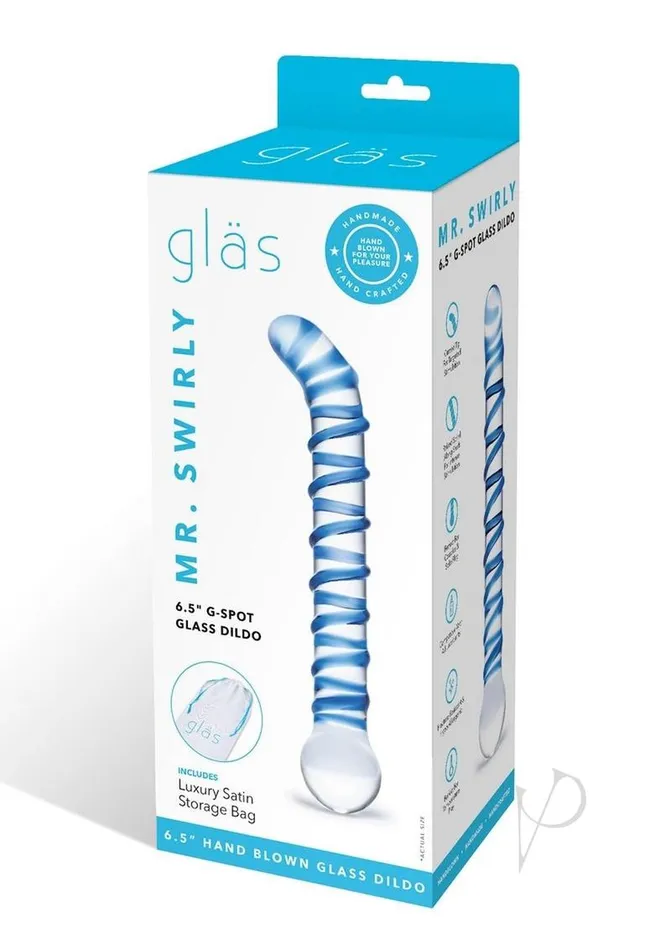 Dildos Glas Glas Mr Swirly GSpot Glass Textured Dildo 65in ClearBlue