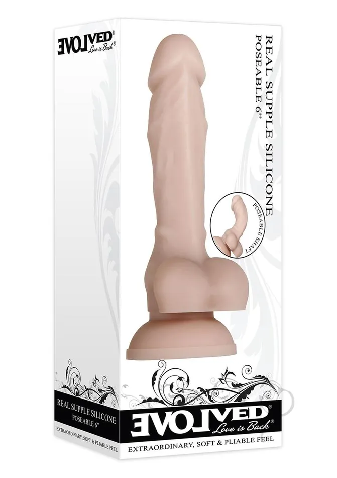 Evolved Real Supple Poseable Silicone Dildo with Balls 6in Vanilla Dildos
