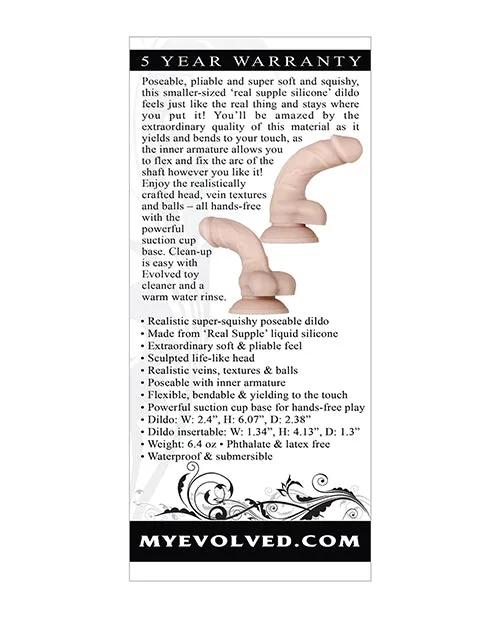 Evolved Real Supple Poseable Silicone Dildo with Balls 6in Vanilla Dildos