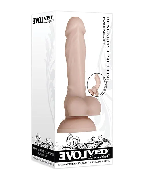Evolved Real Supple Poseable Silicone Dildo with Balls 6in Vanilla Dildos