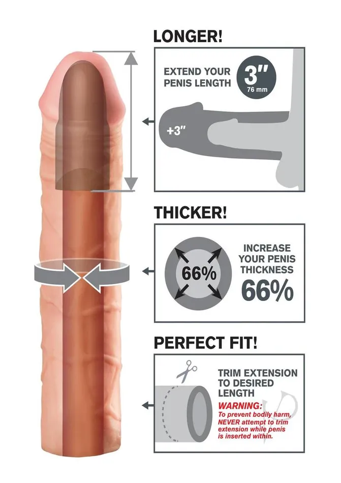 Fantasy X Tensions Male Sex Toys Fantasy XTensions Mega 3in Extension Sleeve 9in Vanilla