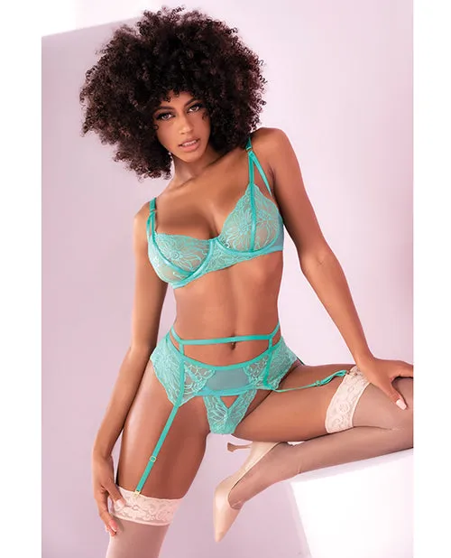Female Sex Toys Floral Lace Bra Garter Belt Panty Aqua LXL Mapale Female Sex Toys Floral Lace Bra Garter Belt Panty Aqua LXL Mapale