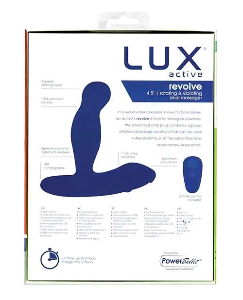 Female Sex Toys Lux Active LUX Active Revolve Silicone Rechargeable Rotating and Vibrating Anal Massager with Remote Control Navy