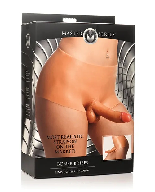 Female Sex Toys Master Series Master Series Boner Brief Penis Panties with Posable Dildo Medium Vanilla