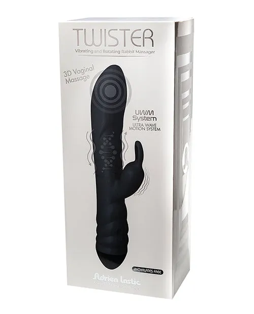 Female Sex Toys Twister Rechargeable Silicone Rabbit Vibrator with Remote Control Black Adrien Lastic