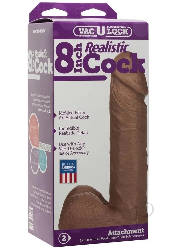 Female Sex Toys Vac U Lock VacULock Realistic Dildo 8in Caramel