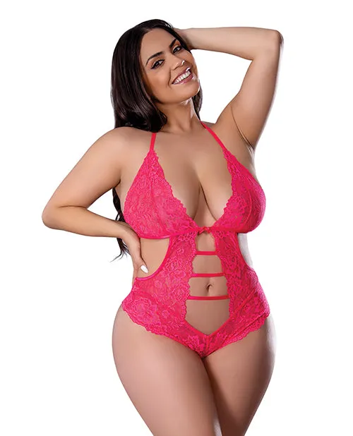Get It Girl Lace Halter Teddy wSnap Crotch Pink QN Exposed Vibrators