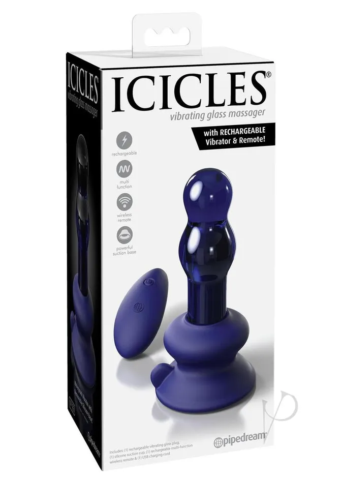 Icicles No 83 Rechargeable Glass Plug with Remote Control Blue Icicles Male Sex Toys Icicles No 83 Rechargeable Glass Plug with Remote Control Blue Icicles Male Sex Toys