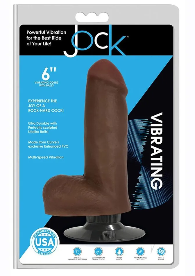 JOCK Vibrating Dildo with Balls 6in Chocolate Jock Female Sex Toys