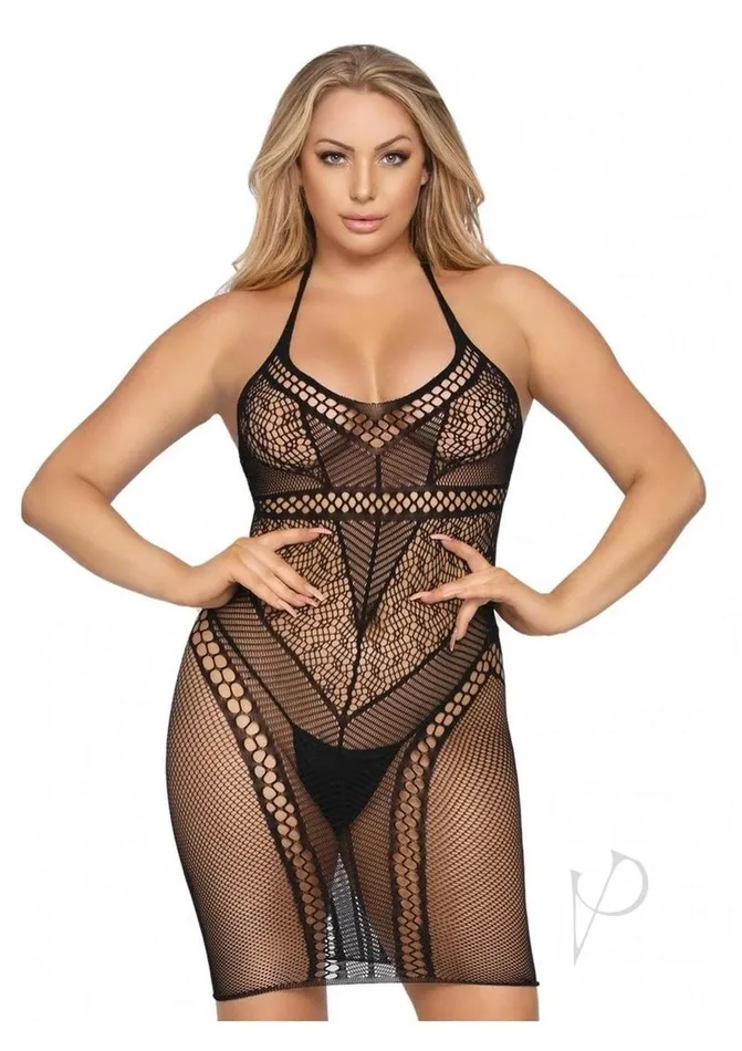 Leg Avenue Multi Net Halter Mini Dress OS Black Leg Avenue Anal