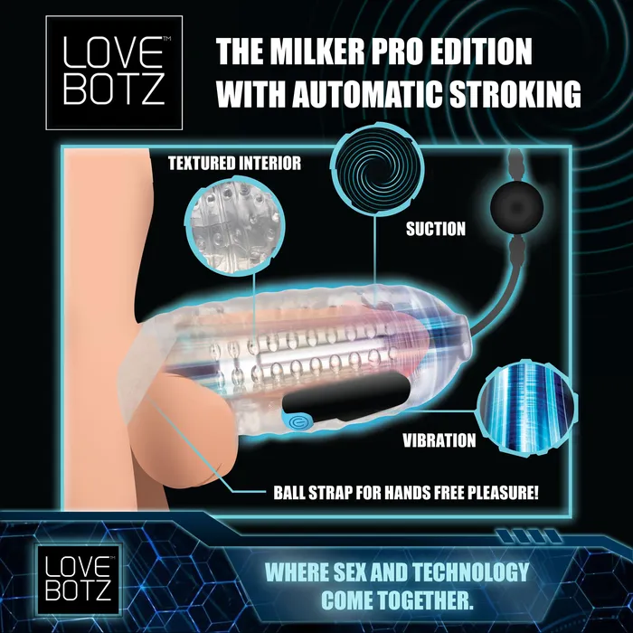 Male Sex Toys LoveBotz The Milker Pro Edition with Automatic Stroking Suction and Vibration