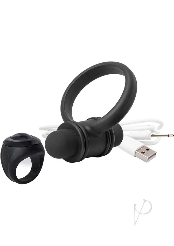 Male Sex Toys My Secret USB Rechargeable Vibrating Silicone Cock Ring Set For Him with Remote Control Ring Black My Secret
