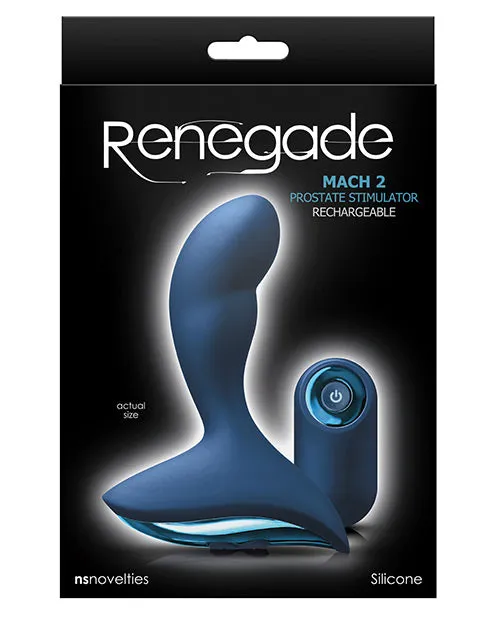 Male Sex Toys Renegade Renegade Mach 2 Rechargeable Silicone Vibrating Prostate Stimulator with Remote Control Blue
