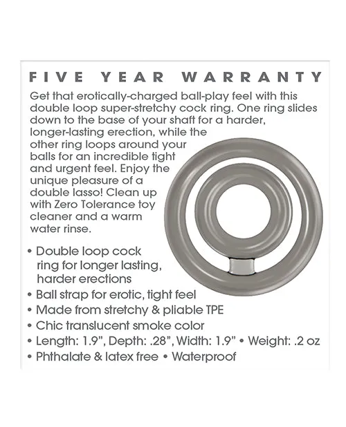 Male Sex Toys Zero Tolerance Bullseye Double Loop Cock Ring with Ball Strap Smoke Zero Tolerance