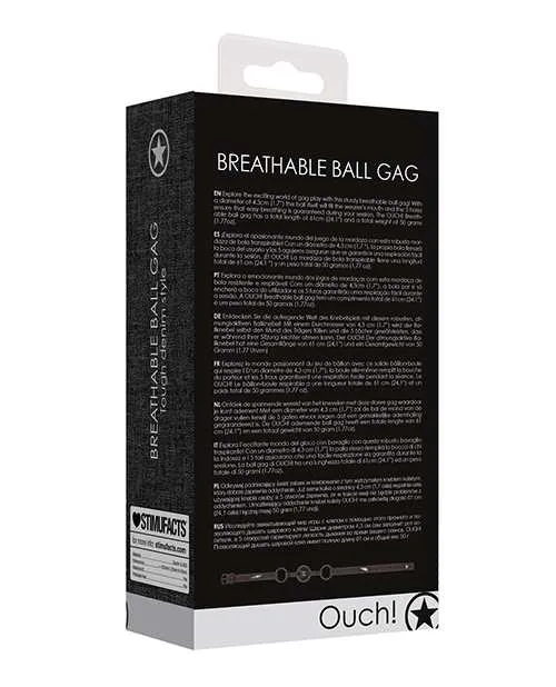 Ouch Anal Shots Ouch Breathable Ball Gag wDenim Straps Black
