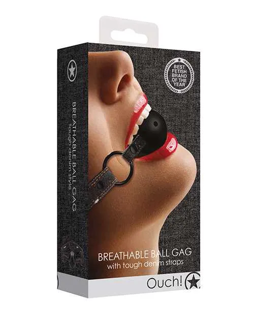 Ouch Anal Shots Ouch Breathable Ball Gag wDenim Straps Black Ouch Anal Shots Ouch Breathable Ball Gag wDenim Straps Black
