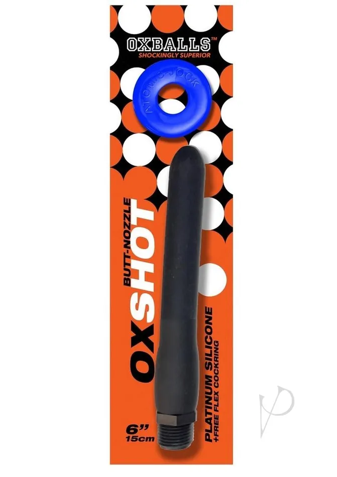 Oxballs Oxshot Silicone Butt Nozzle Shower Hose and Cock Ring 6in BlackBlue Oxballs Male Sex Toys Oxballs Oxshot Silicone Butt Nozzle Shower Hose and Cock Ring 6in BlackBlue Oxballs Male Sex Toys