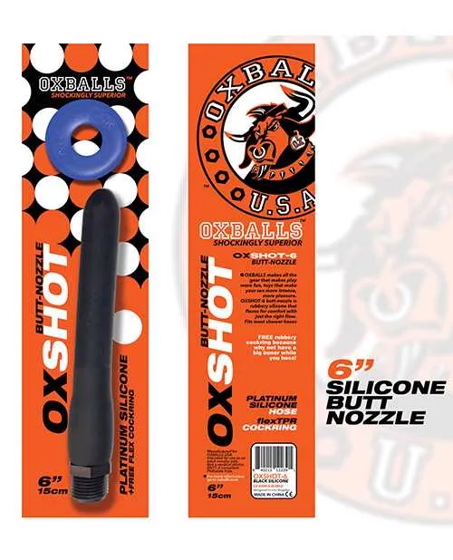 Oxballs Oxshot Silicone Butt Nozzle Shower Hose and Cock Ring 6in BlackBlue Oxballs Male Sex Toys
