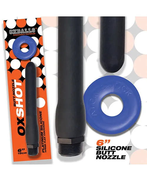 Oxballs Oxshot Silicone Butt Nozzle Shower Hose and Cock Ring 6in BlackBlue Oxballs Male Sex Toys