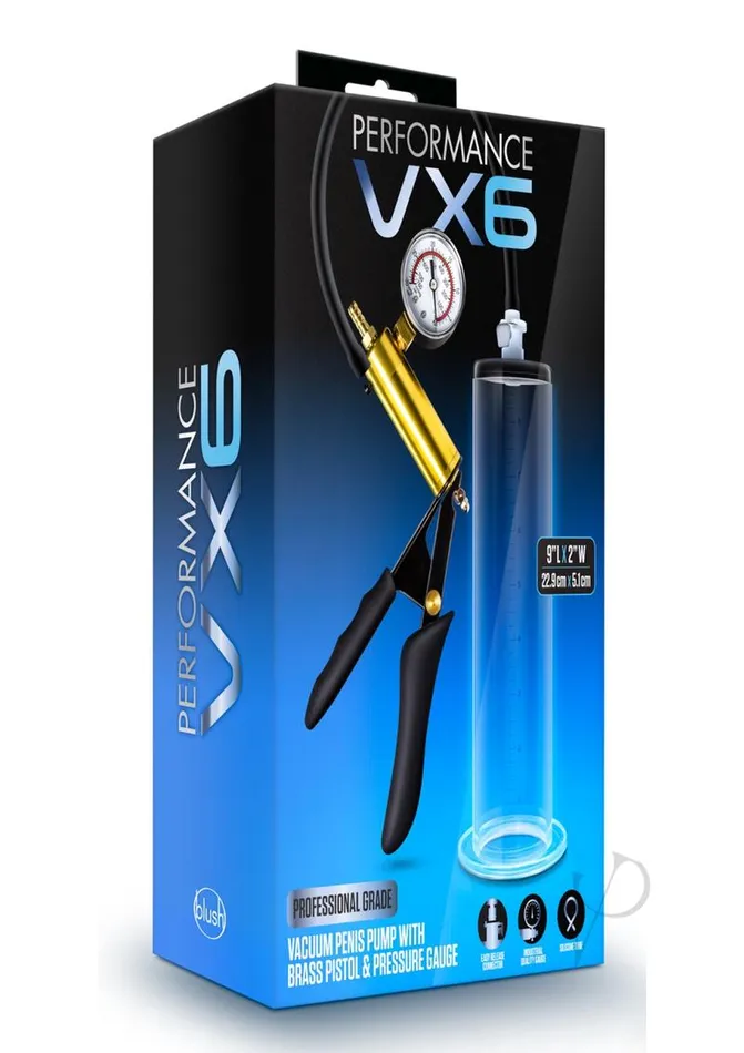 Performance Performance VX6 Vacuum Penis Pump with Brass Pistol and Pressure Gauge 95in Clear Male Sex Toys Performance Performance VX6 Vacuum Penis Pump with Brass Pistol and Pressure Gauge 95in Clear Male Sex Toys