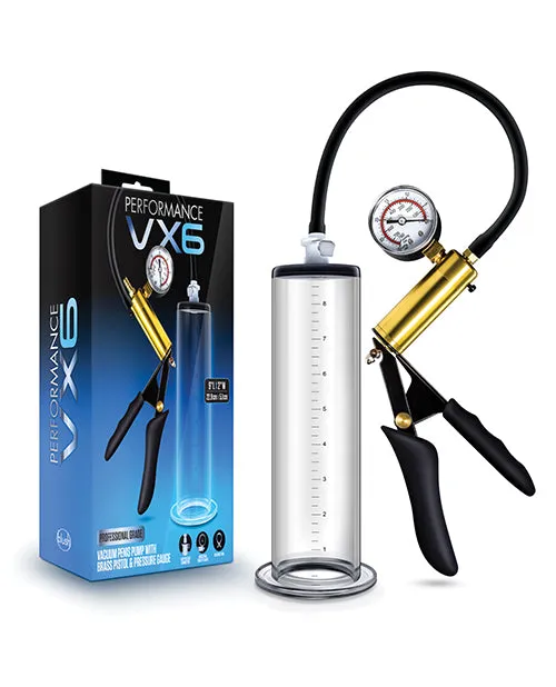 Performance Performance VX6 Vacuum Penis Pump with Brass Pistol and Pressure Gauge 95in Clear Male Sex Toys