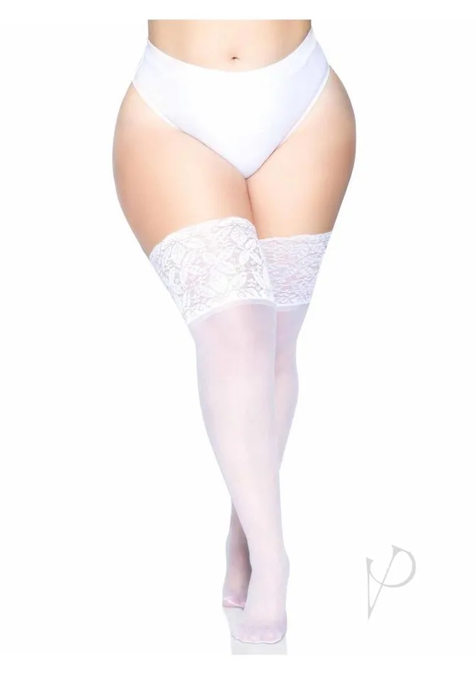Plus Size Leg Avenue Leg Avenue Lycra Sheer Stay Up Thigh High with 5in Silicone Lace Top Plus Size White Plus Size Leg Avenue Leg Avenue Lycra Sheer Stay Up Thigh High with 5in Silicone Lace Top Plus Size White