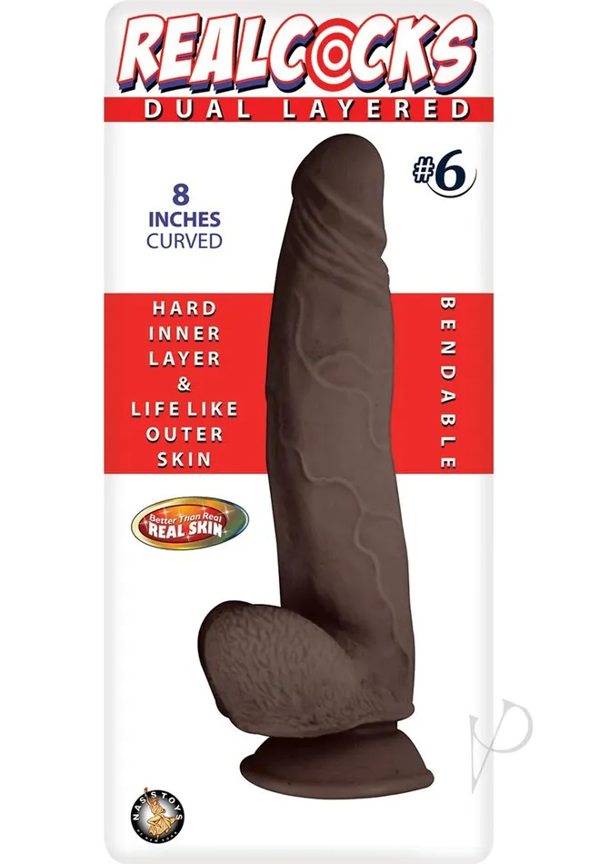 Realcocks Realcocks Dual Layered 6 Bendable Dildo Curved 8in Chocolate Dildos Realcocks Realcocks Dual Layered 6 Bendable Dildo Curved 8in Chocolate Dildos